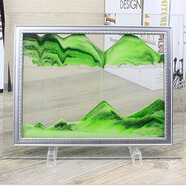 貝魯斯 沙漏擺件玻璃流沙畫(huà)3D山水畫(huà)家居裝飾品兒童禮物創(chuàng  )意辦公室桌面 綠色 7寸（長(cháng)21.5cm，寬17cm）