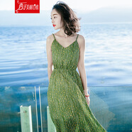 西子美麗心情2024夏季女裝無袖條紋吊帶裙子雪紡連衣裙長裙海邊度假沙灘裙 圖片色XZ18D597 M