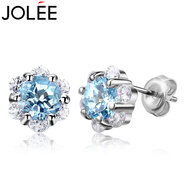 JOLEE耳釘女托帕石S925銀耳環(huán)簡約彩寶小清新耳飾品送女生禮物一物一證