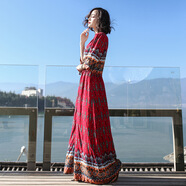 西子美麗心情夏季女裝泰國風七分袖寬松連衣裙長裙波西米亞海邊度假沙灘裙 圖片色XZ16C503 M