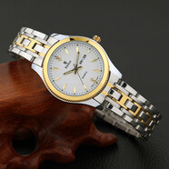 佰鍍時(shí)（Badus）金色手表雙日歷鋼帶男表時(shí)尚水鉆防水女士手表情侶表夜光男手表 雙日歷間金白面(女款)