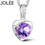 JOLEE項鏈女S925銀愛心吊墜紫水晶彩寶鎖骨鏈飾品送女生禮物一物一證