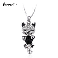 Eternelle法國(guó)Eternelle奧地利水晶項(xiàng)鏈 時(shí)尚鎖骨掛墜可愛(ài)貓咪吊墜脖子鏈 (環(huán)保合金)神秘黑