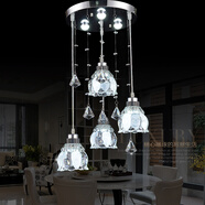 琪越 餐廳吊燈三頭歐式餐廳燈水晶吊燈led餐吊燈飯廳吊燈現代簡(jiǎn)約創(chuàng  )意單頭吧臺燈 蓮花圓盤(pán)4頭配白光LED燈泡