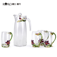 羅比羅丹 幸福鳶尾玻璃杯套裝琺瑯彩工藝品水杯果汁茶水杯冷水壺水具套裝 幸福鳶尾水具套裝-高