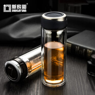 新家園新家園雙層玻璃杯男女士高檔商務(wù)辦公室泡茶杯家用杯子禮盒裝 深海藍皮紋33# 400mL