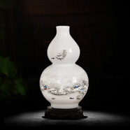 景德鎮陶瓷器小花瓶家居飾品擺件插花客廳電視柜裝飾擺設工藝品 葫蘆 帶底座