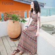 TUOSE 連衣裙 夏季新品女裝民族風(fēng)海邊度假沙灘裙雪紡復(fù)古波西米亞長裙 腰果花   M