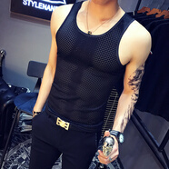 遙渠（YAO QU）背心男夏季透氣背心型男硬漢大碼鏤空韓版修身無袖坎肩 黑色 M
