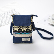 QUEEN TRIP2020新款民族風(fēng)布藝小包包掛脖手機袋迷你零錢(qián)包手機包斜挎包女潮 民族藍