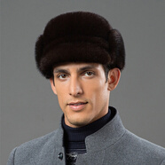 晨瑤整貂皮草帽子男士冬季真皮鴨舌帽男款時(shí)尚護(hù)耳保暖水貂毛老人帽 深咖色 頭圍57cm