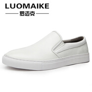 羅邁克（LUOMAIKE）樂(lè )福鞋夏季潮鞋懶人百搭板鞋韓版一腳蹬男真皮男士套腳休閑皮鞋 白色 43