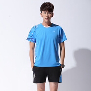 2022新款羽毛球服套裝男女夏短袖短褲上衣速干羽毛球褲比賽隊服網(wǎng)球運動(dòng)衣服團購印字定制 A3861男藍色套裝 XXXXL