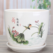 裕軒堂花盆陶瓷梅蘭創(chuàng)意特大號(hào)簡(jiǎn)約綠蘿吊蘭陽臺(tái)室內(nèi)多肉托盆家用帶托盤 82088-荷葉 中等直徑14厘米左右