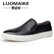 羅邁克（LUOMAIKE）樂(lè )福鞋夏季潮鞋懶人百搭板鞋韓版一腳蹬男真皮男士套腳休閑皮鞋 黑色 41