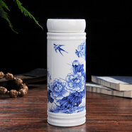 烈垚景德鎮時(shí)尚隔熱雙層全陶瓷內膽保溫杯帶蓋辦公水杯男女士養生杯子 富貴牡丹