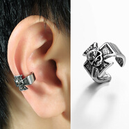 龍騎士 無(wú)耳洞耳環(huán)男士 日韓版鈦鋼潮流女款黑鉆耳飾品潮男個(gè)性耳骨環(huán) 十字架骷髏（1只）