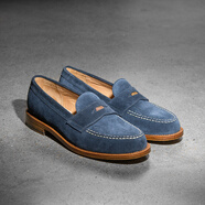 玩累了的孩子前行吧Loafers 固特異紳士休閑英倫樂福皮鞋手工男夏季 反絨小牛皮——深藍色（138#） 42