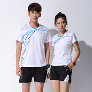 2022新款羽毛球服套裝男女夏短袖短褲上衣速干羽毛球褲比賽隊服網(wǎng)球運動(dòng)衣服團購印字定制 B3859女白色套裝 L