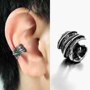 龍騎士 潮男無(wú)耳洞耳環(huán)耳飾品個(gè)性嘻哈日韓版女款鈦鋼潮流黑鉆耳骨環(huán) 復古羽毛款（1只）