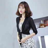 愛(ài)蘭娑 小披肩女夏季百搭網(wǎng)紗小外套女薄款坎肩修身短款開(kāi)衫透氣中袖外搭 黑色 L