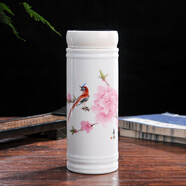 烈垚景德鎮時(shí)尚隔熱雙層全陶瓷內膽保溫杯帶蓋辦公水杯男女士養生杯子 水點(diǎn)桃花