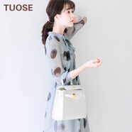 TUOSE 連衣裙 夏季新款小清新波點(diǎn)韓版收腰顯瘦OL氣質(zhì)印花雪紡連衣裙 藍(lán)灰色    M