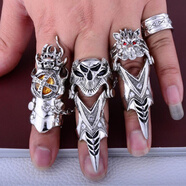 男士霸氣戒指 朋克雙環(huán)指環(huán)個(gè)性關(guān)節戒子非主流骷髏男戒 C 3件套