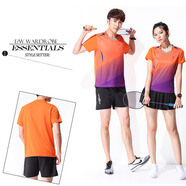 2022新款羽毛球服套裝男女夏短袖短褲上衣速干羽毛球褲比賽隊服網(wǎng)球運動(dòng)衣服團購印字定制 B3860女橙色套裝 L