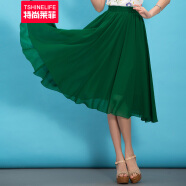特尚莱菲 半身裙夏季新款女雪纺中长款裙子纯色仙女长裙沙滩半裙 WWH1501 墨绿色 M(1尺9-2尺1)