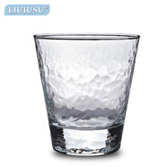 LIUIUSU玻璃杯 日式錘目紋杯子玻璃水杯 洋酒杯烈酒杯威士忌杯果汁杯 厚底大號(hào)V形低杯 320ml 1只 綠典-錘目紋