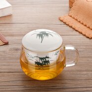 小北家 高溫釉下彩加厚三件式陶瓷濾膽花茶杯泡茶杯耐熱玻璃杯茶杯子 釉下彩-綠竹（促銷）