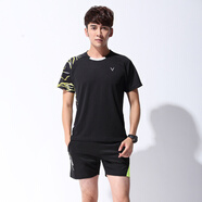 2022新款羽毛球服套裝男女夏短袖短褲上衣速干羽毛球褲比賽隊服網(wǎng)球運動(dòng)衣服團購印字定制 A3861男黑色套裝 XXXXL