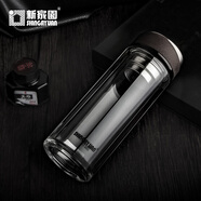 新家園新家園雙層玻璃杯男女士高檔商務(wù)辦公室泡茶杯家用杯子禮盒裝 咖啡色皮紋27# 400mL