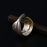 凡丘珠寶 高橋吾郎925銀手工松石閃電射線(xiàn)雙羽毛戒指男開(kāi)口情侶對戒女 4款 下金戒指