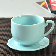 祥燕（xiangyan） 單耳小茶杯花茶杯陶瓷茶杯有耳功夫帶把白瓷帶柄小茶杯單杯 粉青帶碟