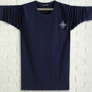 佐攸240斤可穿 春秋新款青年大碼加肥純棉長袖T恤男上衣圓領(lǐng)印花打底 藏青色船錨 3XL合適170-185斤