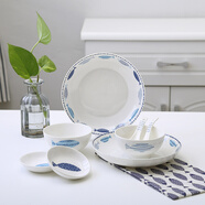 瓷航（CiH） 餐具套裝簡(jiǎn)約碗碟筷套裝家用陶瓷碗卡通中式餐具可愛(ài)碗盤(pán)組合 水之源2人套裝8件套（禮盒裝）  