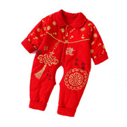 鵬優(yōu)嬰兒連體衣純棉寶寶哈衣爬服新生兒百天拜年服紅色衣服秋冬薄夾棉 吉祥如意薄夾棉連體開(kāi)襠款 66cm （建議0-3月）