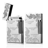 GHORSE 法國正品高檔個(gè)性定制送禮品純銅朗聲充氣體打火機(jī)創(chuàng)意超薄男士 富貴花 銀色 充氣機(jī) 套裝 1個(gè)