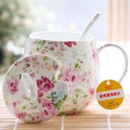 瓷秀源（cixiuyuan） 水杯陶瓷杯創(chuàng)意情侶杯子馬克杯帶蓋帶勺陶瓷骨瓷咖啡杯 胖杯百花怒放