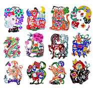燕云州蔚縣手工剪紙窗花中國(guó)風(fēng)特色禮品禮物生肖剪紙成品工藝品作品 彩色十二生肖
