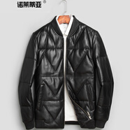 諾萊蒂亞 新款真皮羽絨服男士皮衣短款立領(lǐng)綿羊皮真皮皮衣男棒球服皮夾克潮 黑色 180\XXL