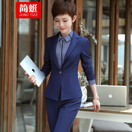 簡蜓職業(yè)裝女裝套裝新款時(shí)尚面試正裝工裝套裙氣質(zhì)OL黑西裝工作服 藏藍(lán)色西裝+西褲 L