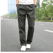 奕久久夏季薄款男裝加肥加大碼直筒休閑褲純棉工裝褲男寬松長(cháng)褲肥佬褲 厚軍綠色 5XL （220-240斤）