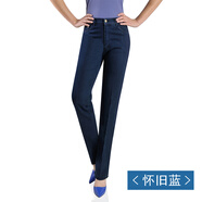 中年女褲老年高腰女士直筒夏季薄款彈力褲牛仔褲女 懷舊藍096春秋款 33二尺六腰圍