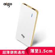 愛(ài)國(guó)者（aigo）N6充電寶移動(dòng)電源超薄便攜10000毫安聚合物電芯適用于蘋(píng)果小米 LED強(qiáng)光手電 白色金邊