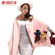 素錦初瀾 圍巾女秋冬季新款保暖披肩立體花朵仿羊絨圍脖加厚長款兩用 XM-172粉色
