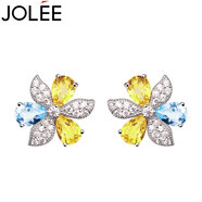 JOLEE耳釘托帕石S925銀耳環(huán)時(shí)尚簡(jiǎn)約花朵輕奢耳墜飾品送女生節(jié)日禮物