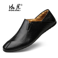 游虎（YOUHU）男鞋休閑皮鞋男真皮大碼軟底駕車(chē)鞋輕便百搭四季男鞋 黑色【加絨冬季款】 38